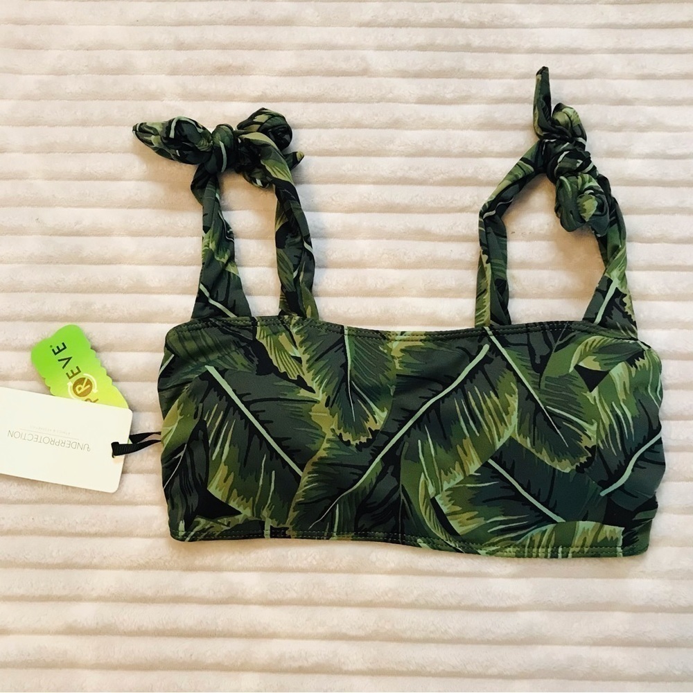 Nwt Under Protection Bianca Bikini Bandeau Swimsuit Top Green Leaf Print Size Xs — image 5 of 8
